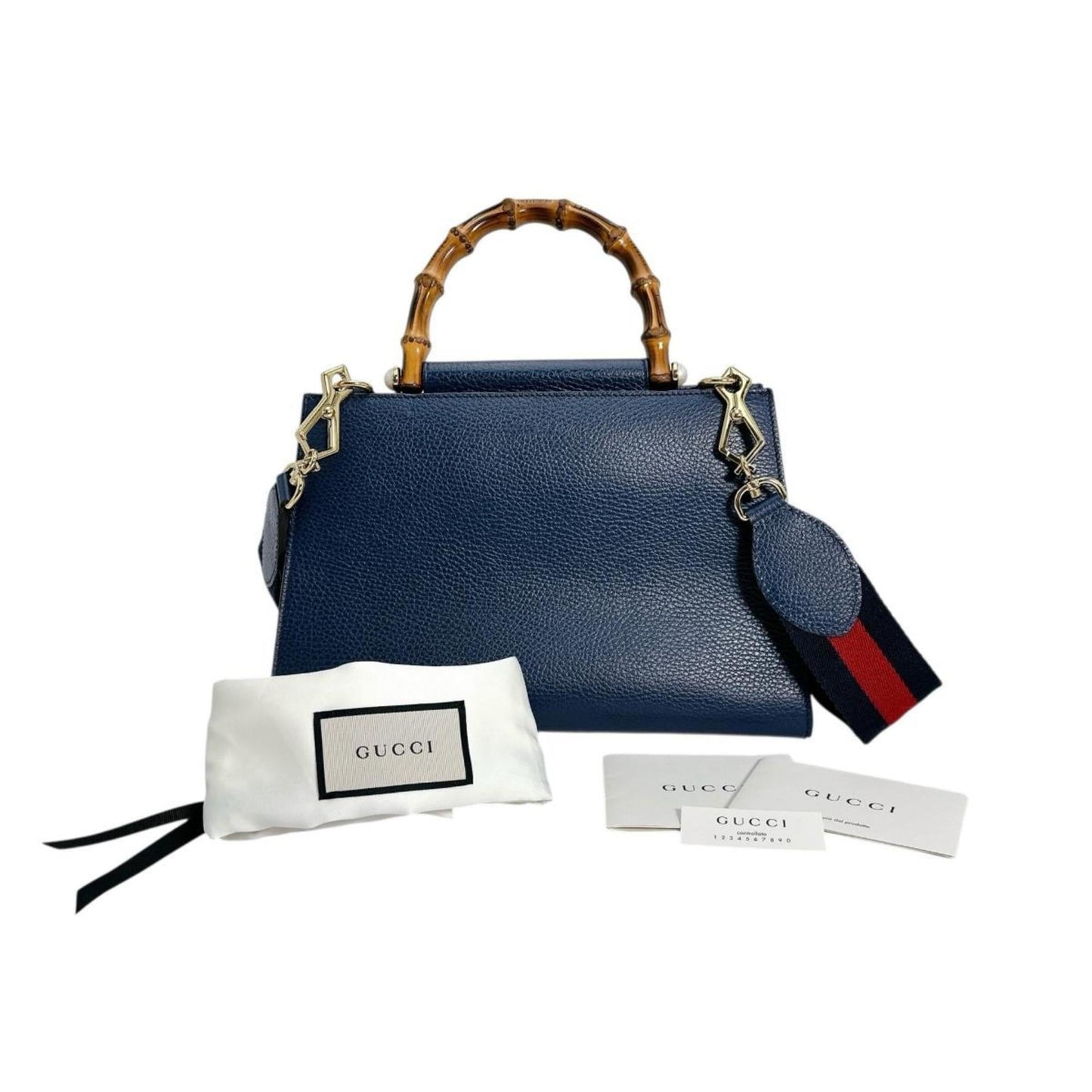 Gucci Blue Bamboo Leather Handbag ( )