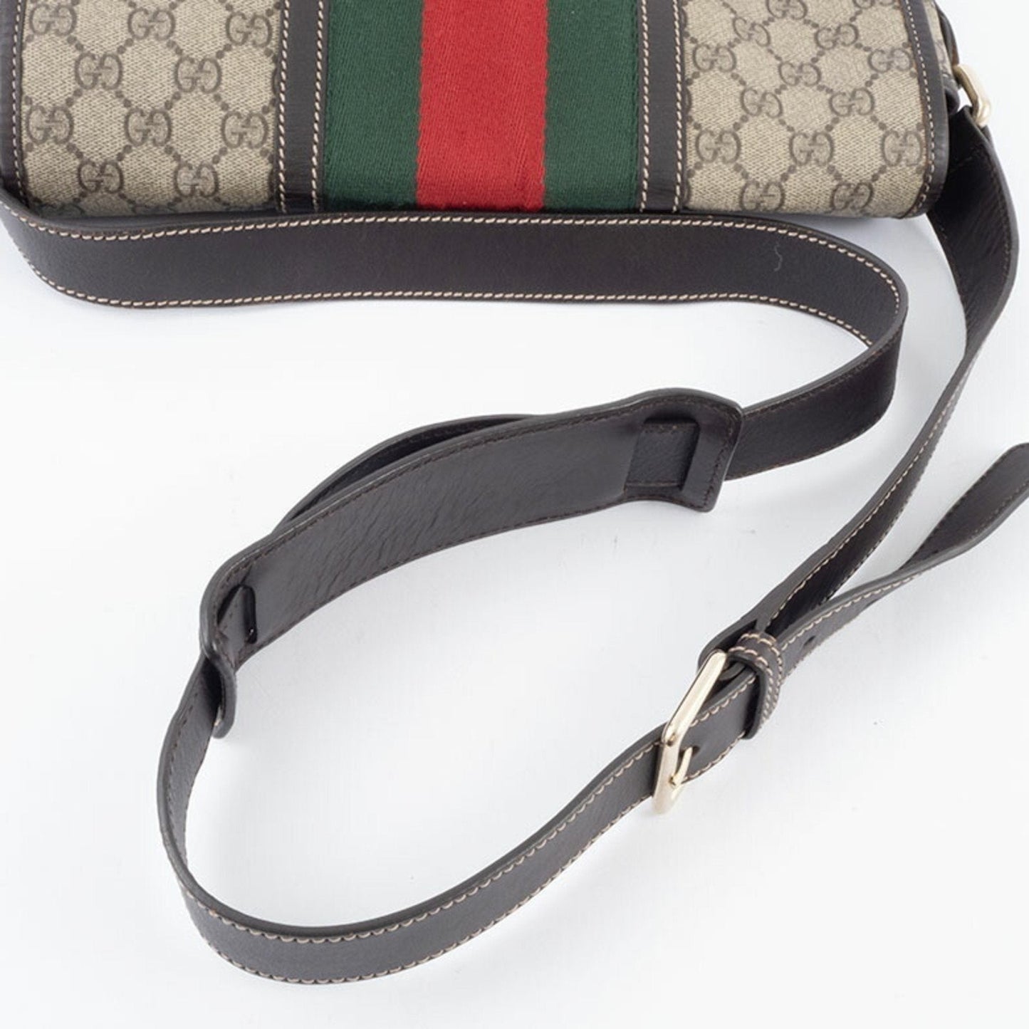 Gucci Beige Brown Canvas Leather Shoulder Bag ( )