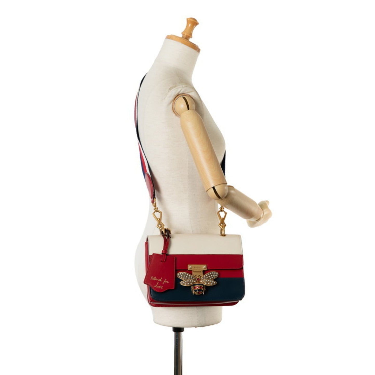 Gucci Navy Red Color White Leather Shoulder Bag ( )