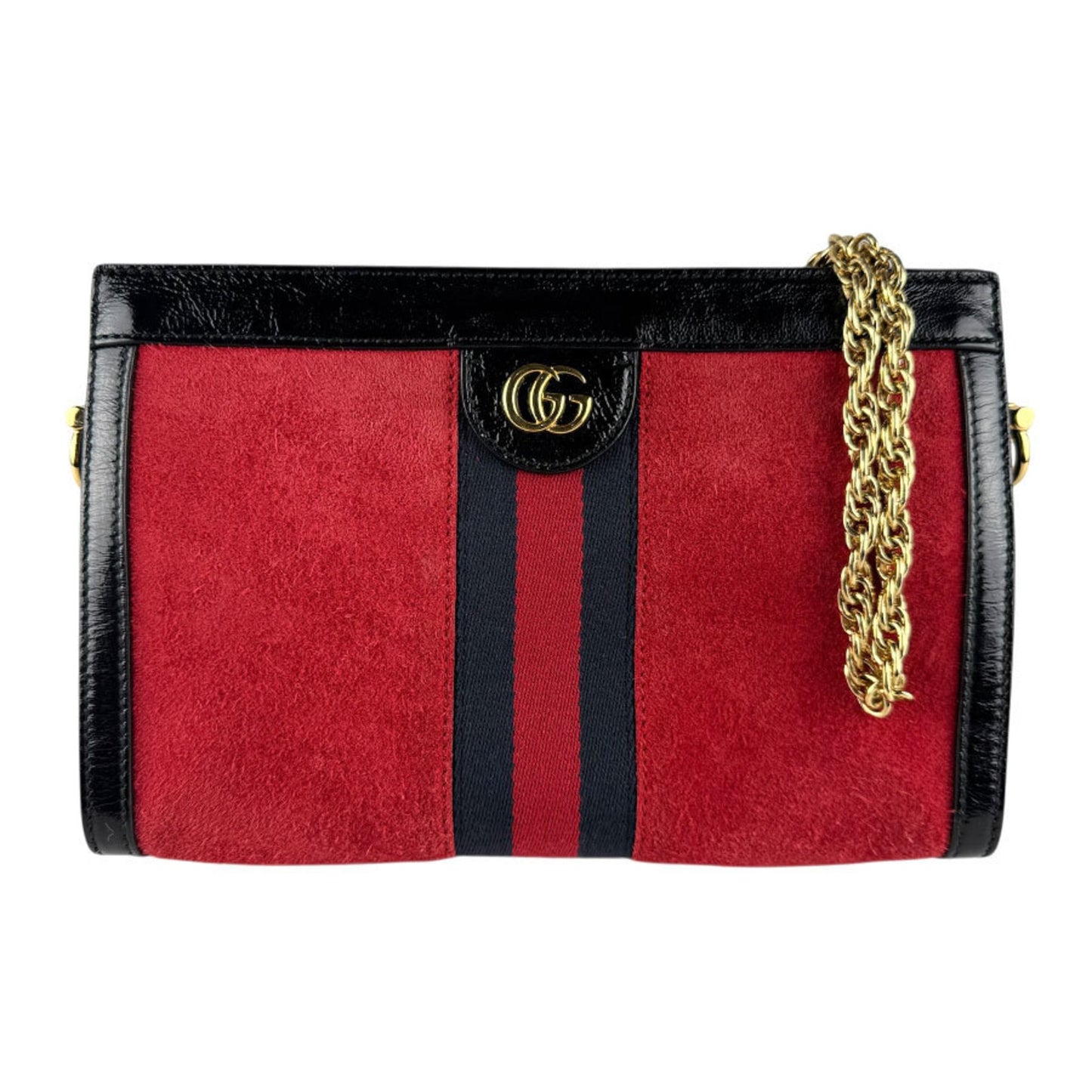 Gucci Black Red Color Suede Patent Leather Shoulder Bag ( )