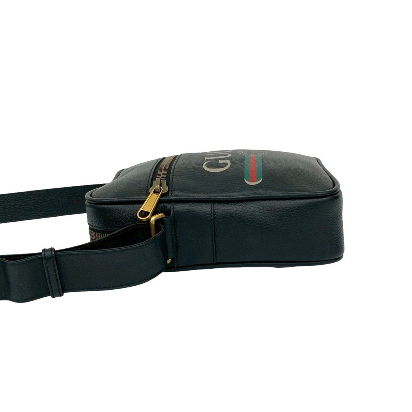 Gucci Black Green Red Color Leather Messenger Bag Pochette Shoulder Bag ( )