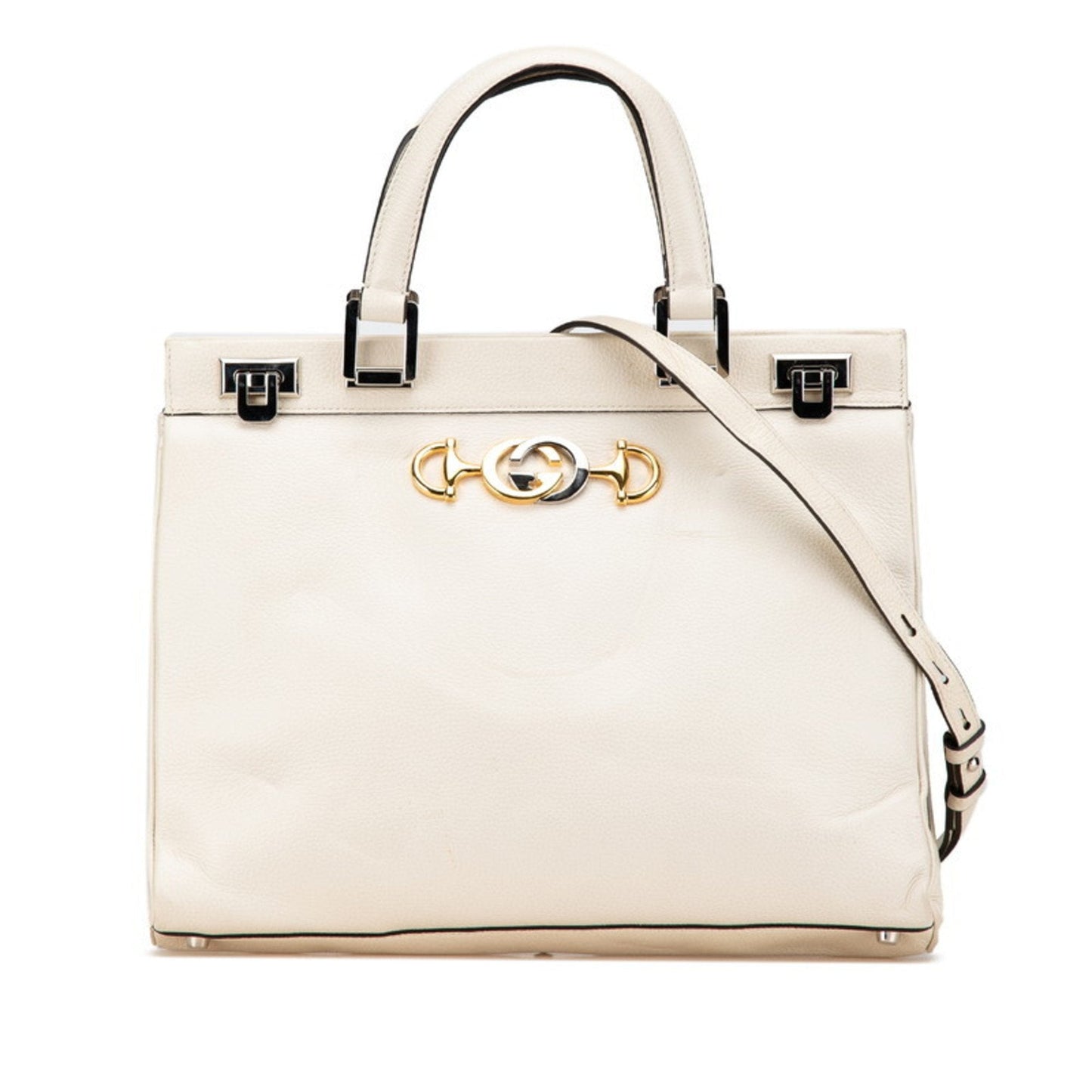 Gucci Gold Silver White Leather Handbag Shoulder Bag ( )