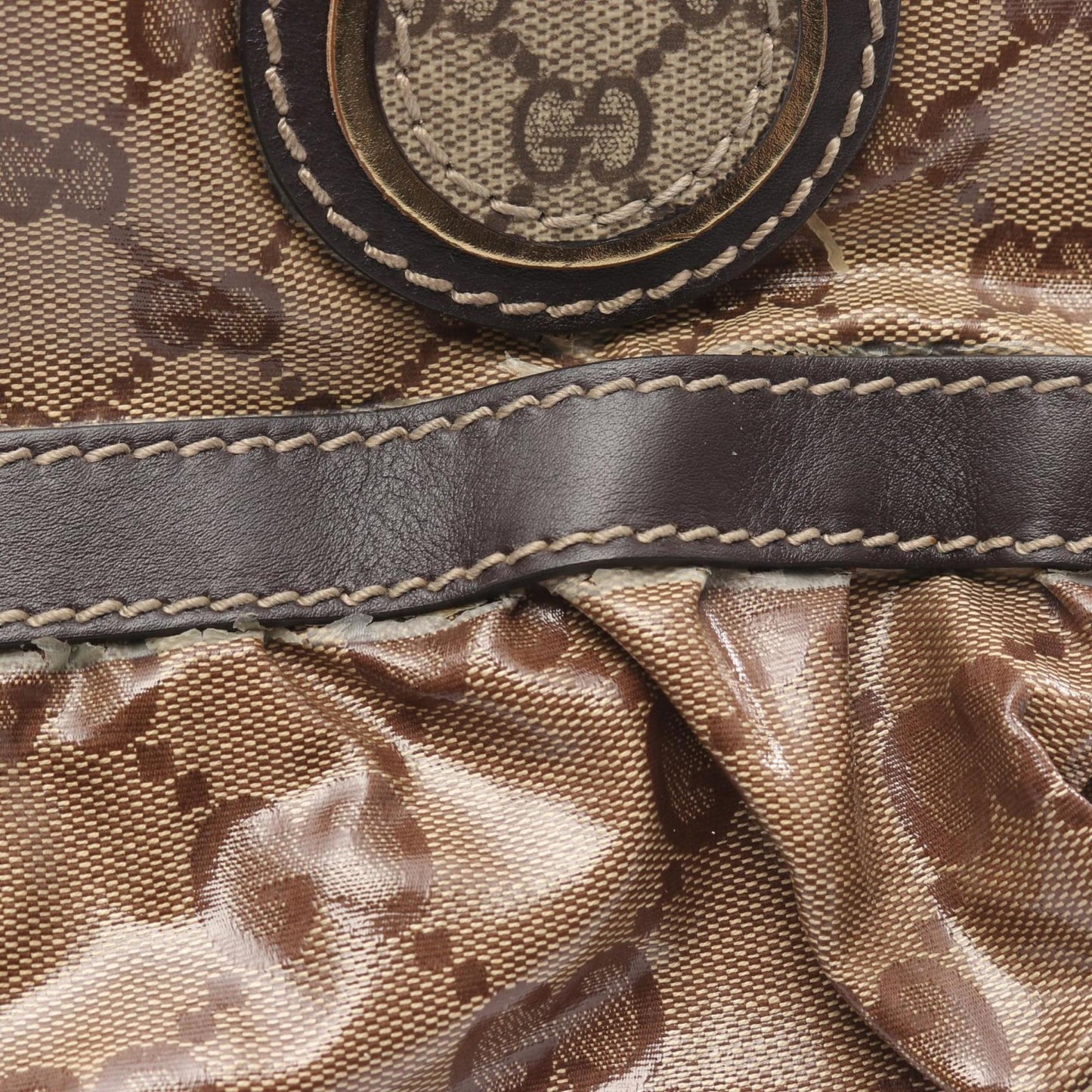 Gucci Beige Brown Pvc Leather Tote Bag ( )