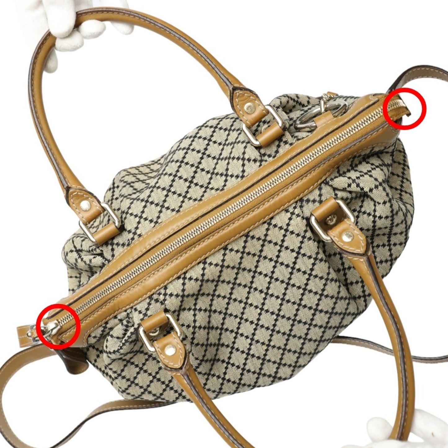 Gucci Beige Brown Canvas Shoulder Bag Tote Bag ( )