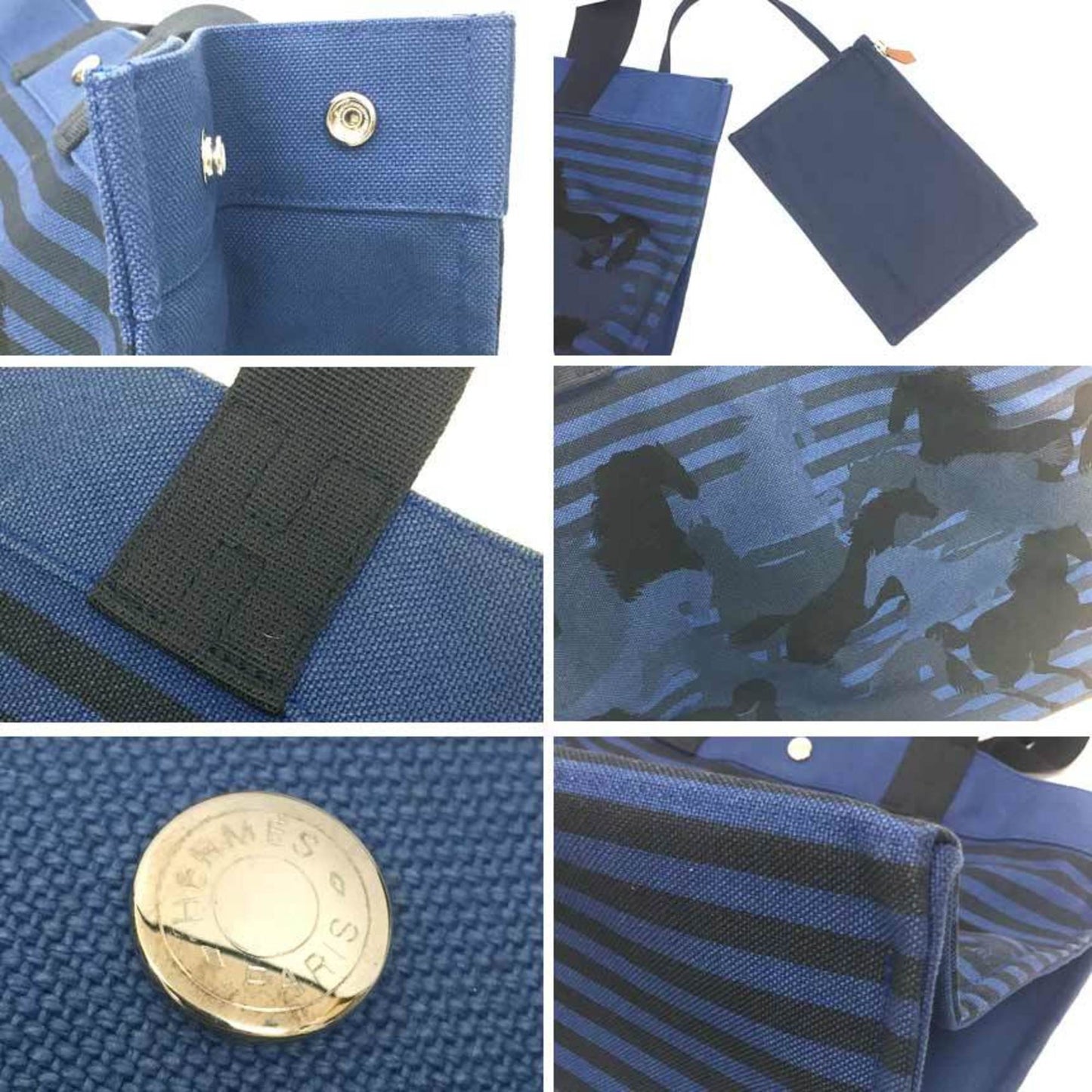 Hermes Navy Canvas Tote Bag ( )