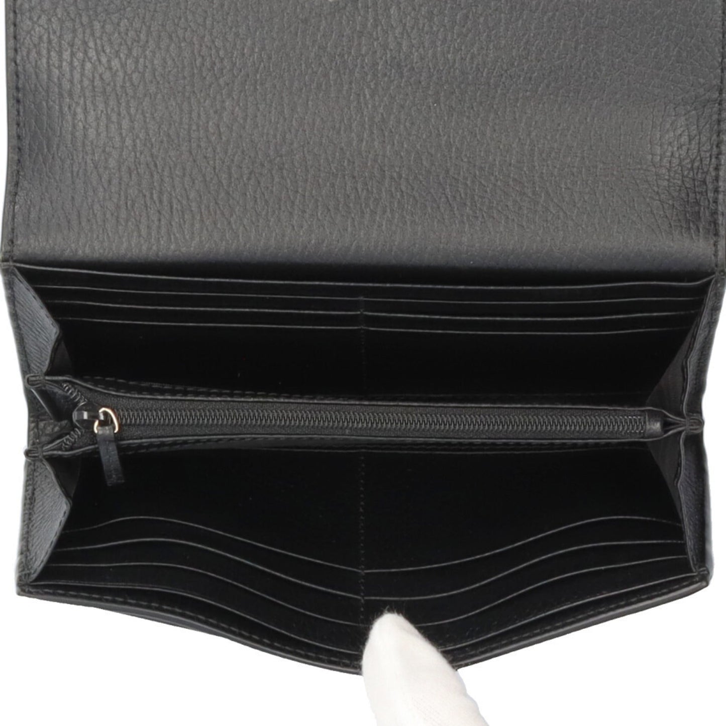 Gucci Beige Black Gg Supreme Canvas Leather Long Wallet (Tri-Fold) ( )