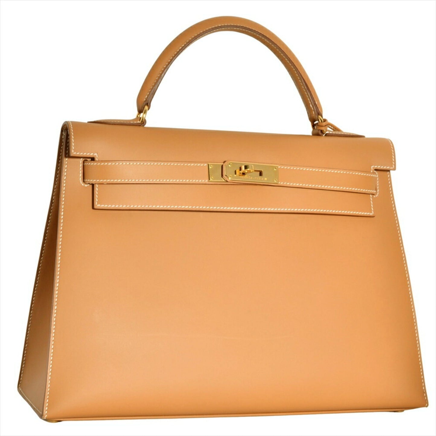 Hermes Kelly Brown Natural Box Calf Leather Handbag ( )