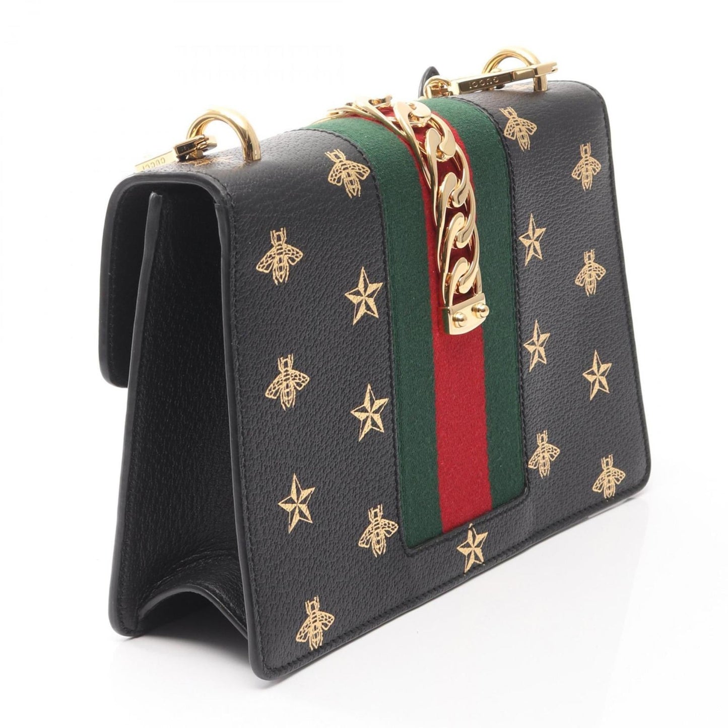 Gucci Black Gold Leather Shoulder Bag ( )