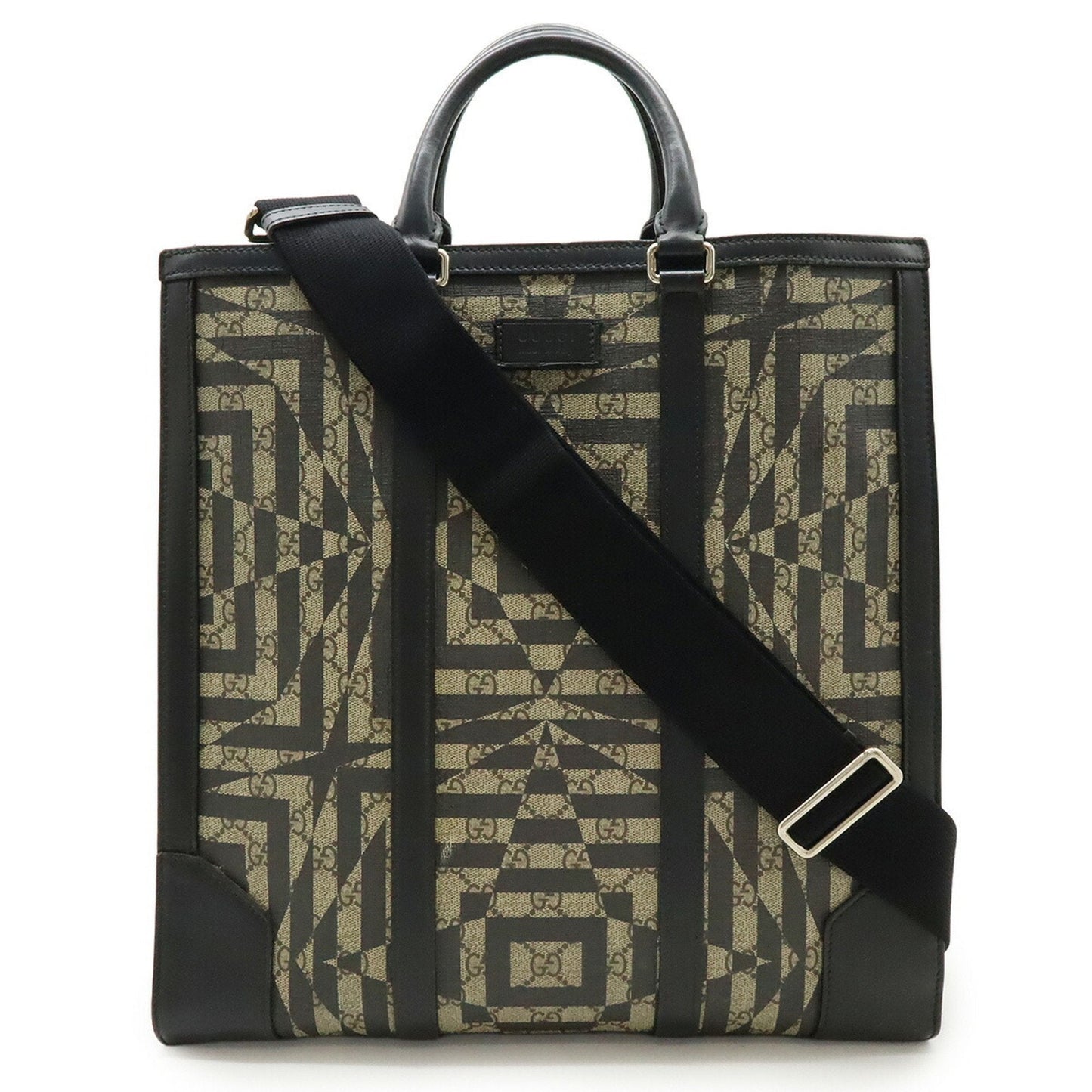 Gucci Beige Black Gg Supreme Leather Shoulder Bag Tote Bag ( )