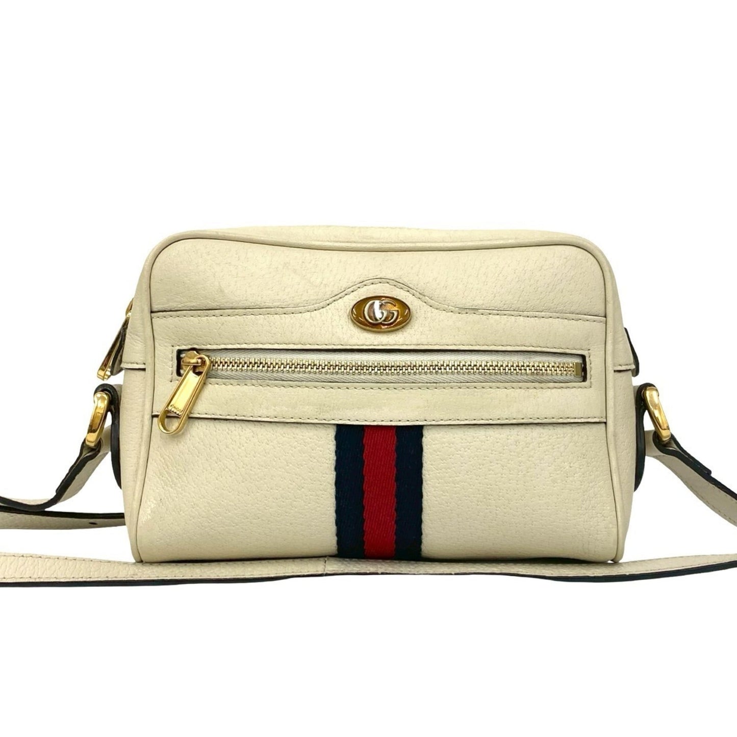 Gucci Navy Red Color White Leather Pochette Shoulder Bag ( )