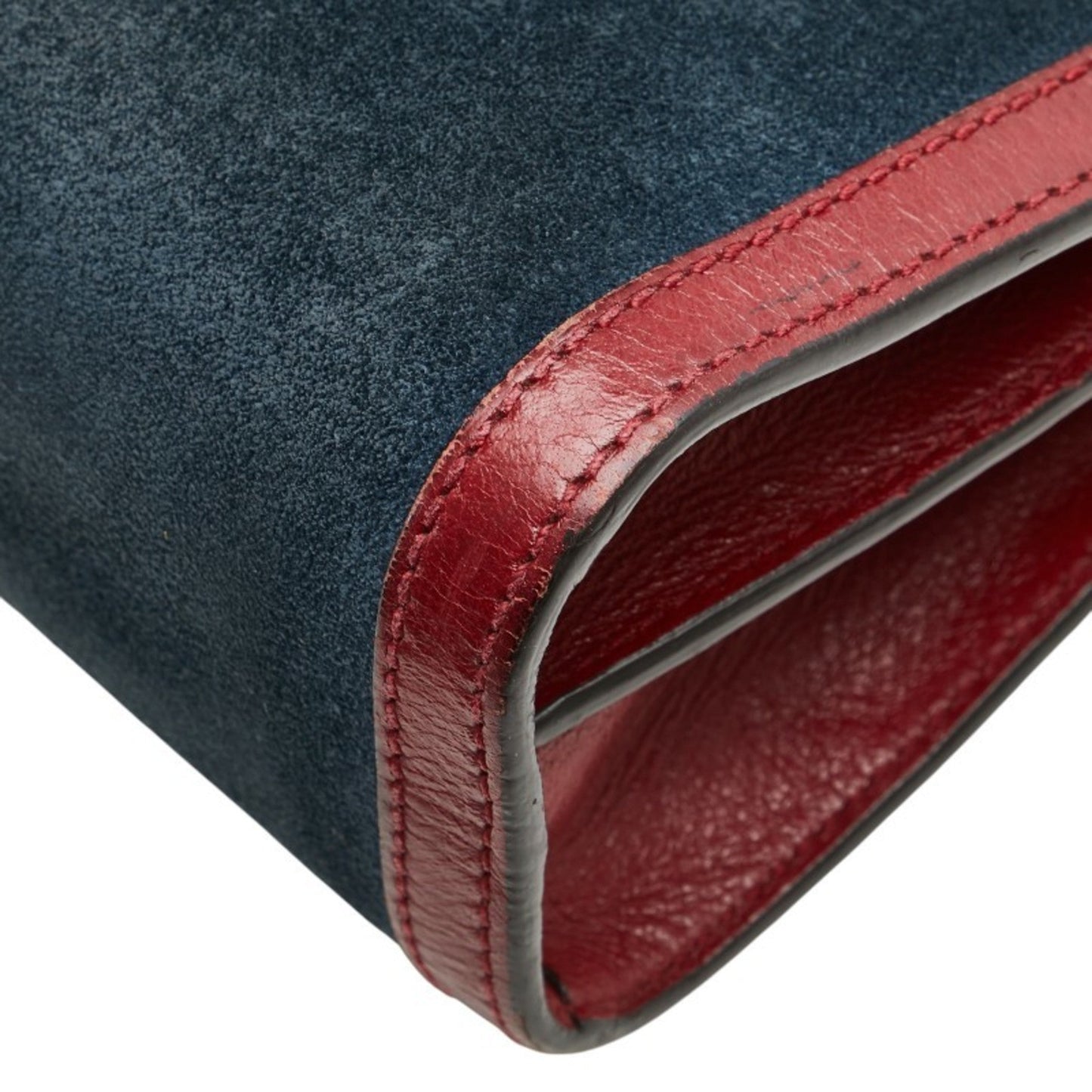 Gucci Navy Red Color Leather Suede Shoulder Bag ( )