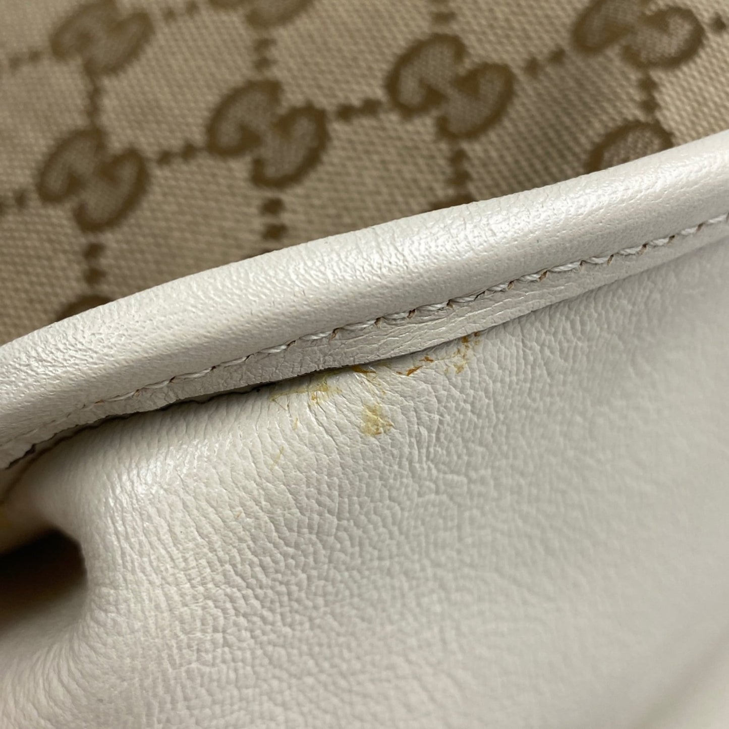 Gucci Beige White Gg Canvas Leather Shoulder Bag Tote Bag ( )