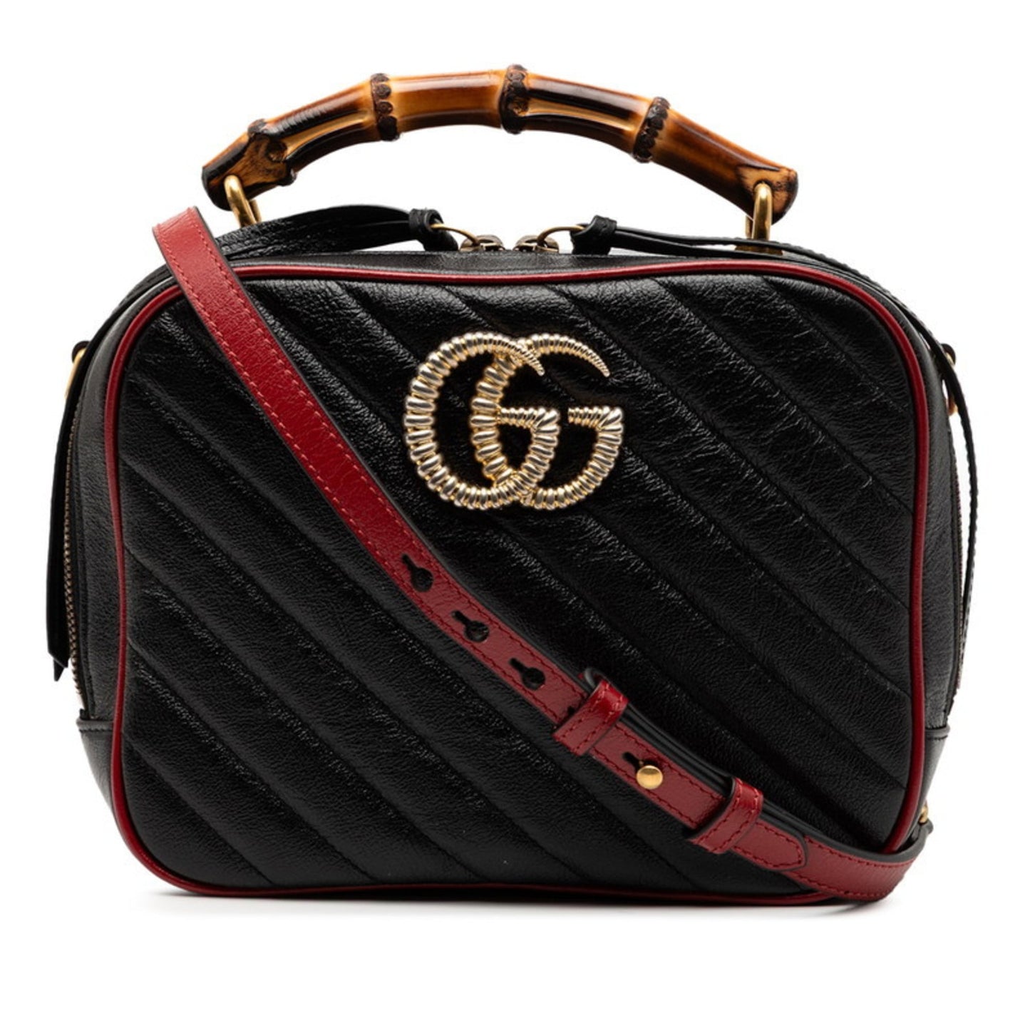 Gucci Black Red Color Leather Handbag Shoulder Bag ( )