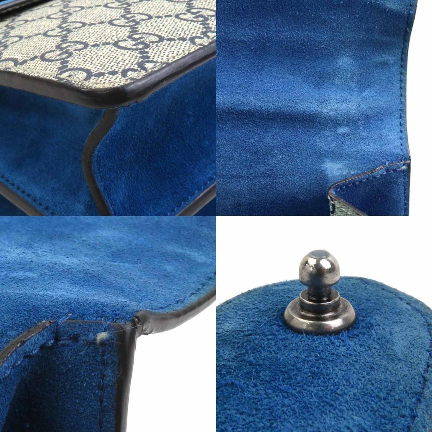Gucci Blue Suede Gg Supreme Canvas Shoulder Bag ( )
