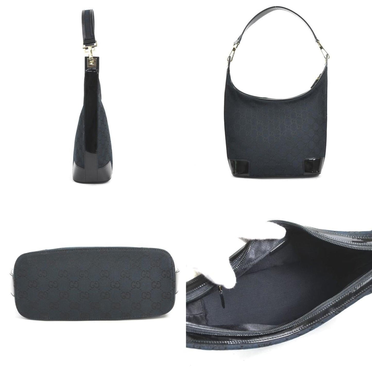 Gucci Black Gg Canvas Patent Leather Shoulder Bag ( )