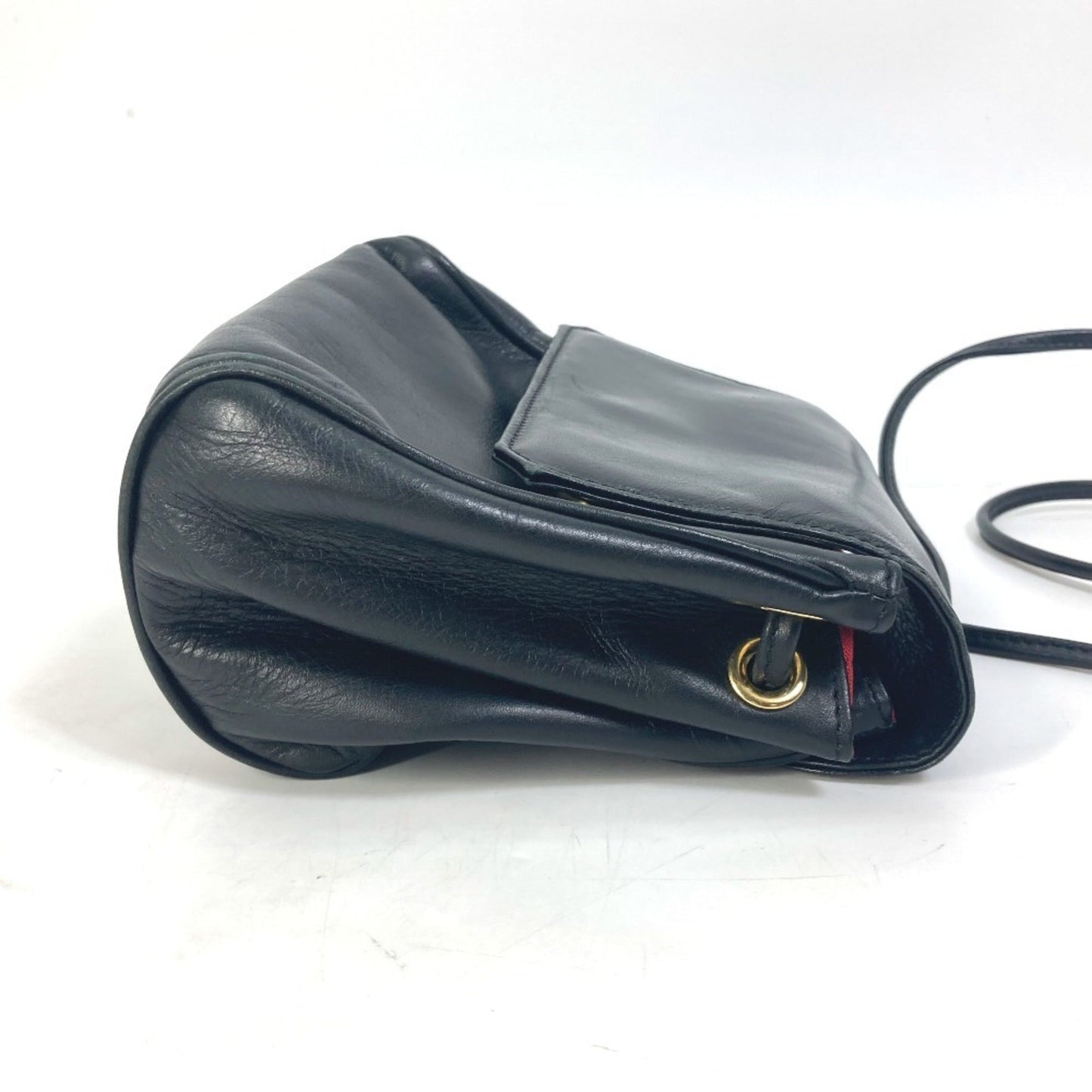 Christian Dior Black Red Color Leather Pochette Shoulder Bag ()