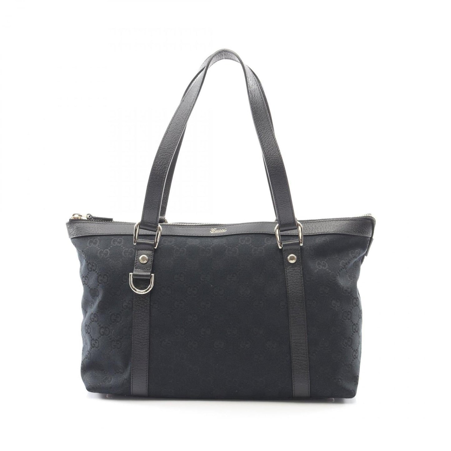 Gucci Black Gg Canvas Leather Tote Bag ( )