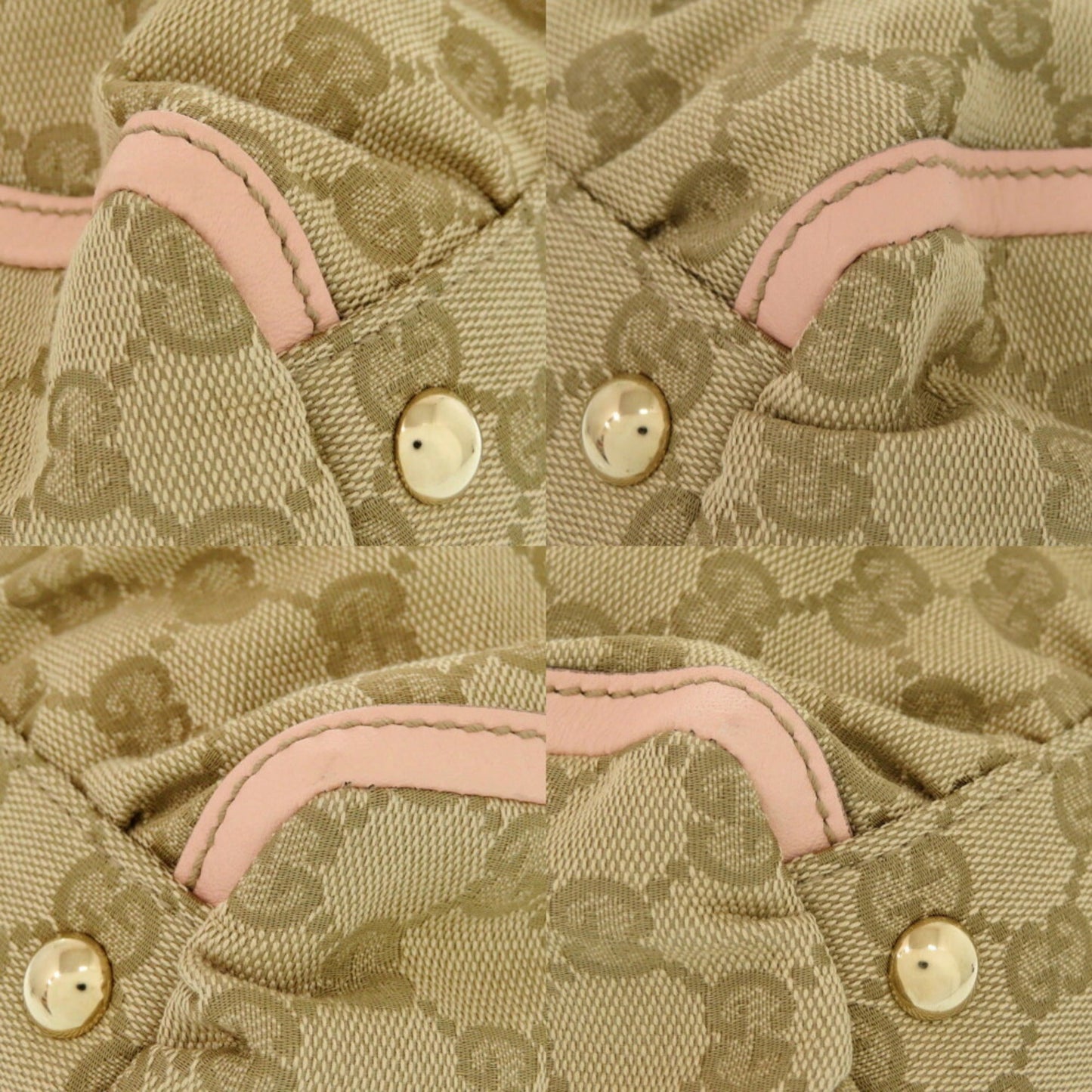 Gucci Beige Pink Gg Canvas Leather Handbag Tote Bag ( )