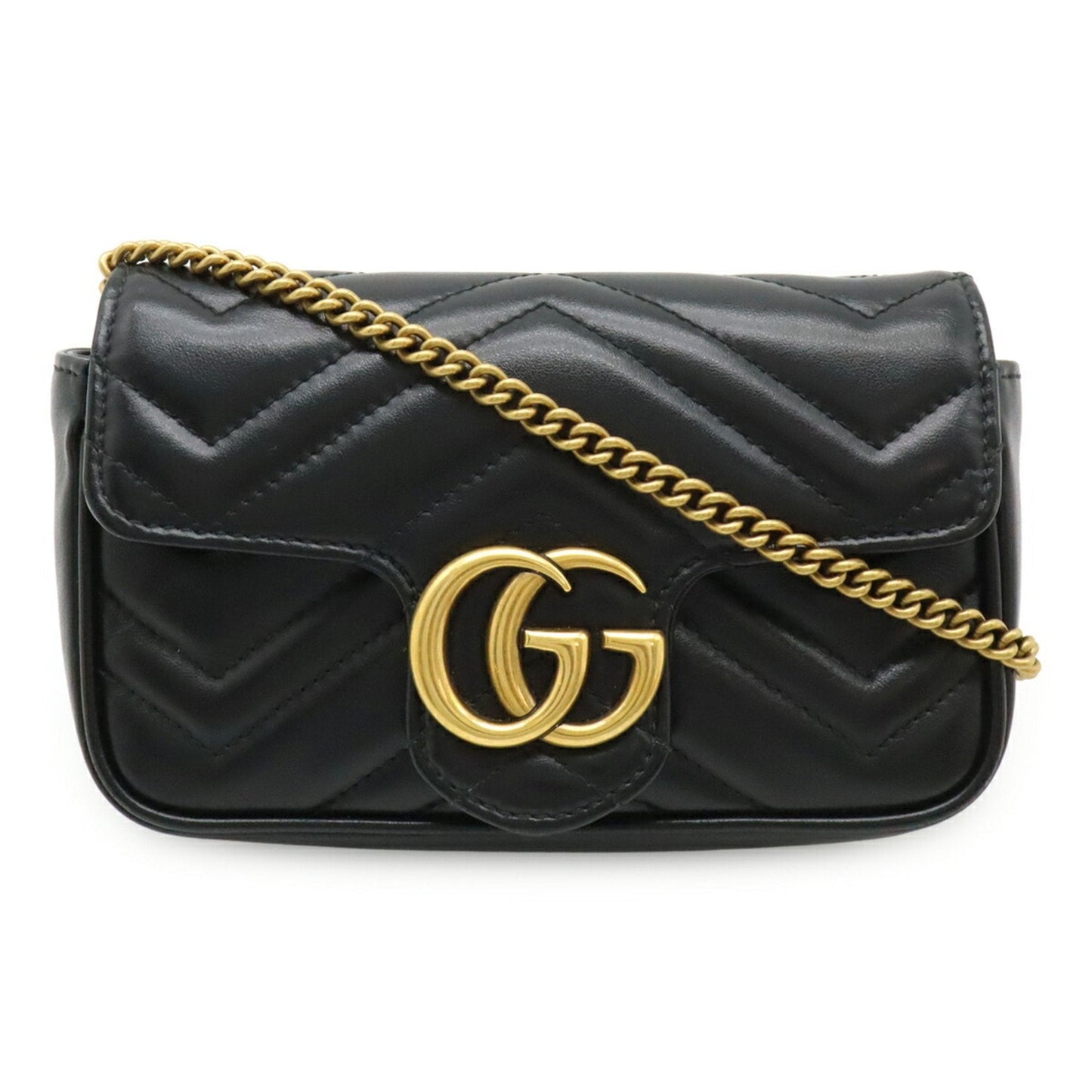Gucci Gg Marmont Black Leather Pochette Shoulder Bag ( )