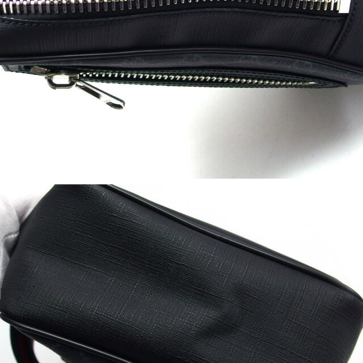 Gucci Black Navy Red Color Coated Canvas Leather Shoulder Bag Sling Bag ( )