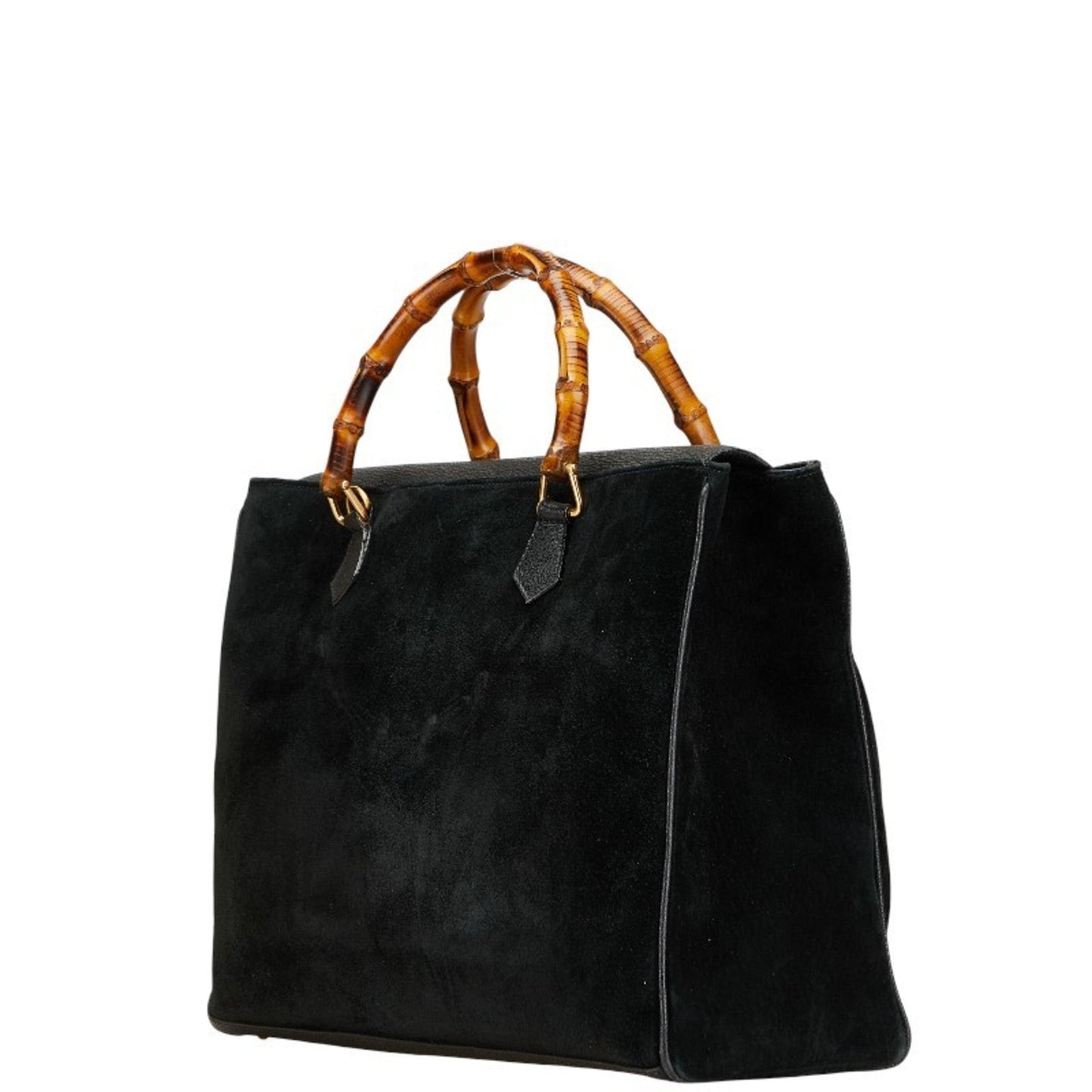 Gucci Bamboo Black Suede Leather Shoulder Bag Tote Bag ( )