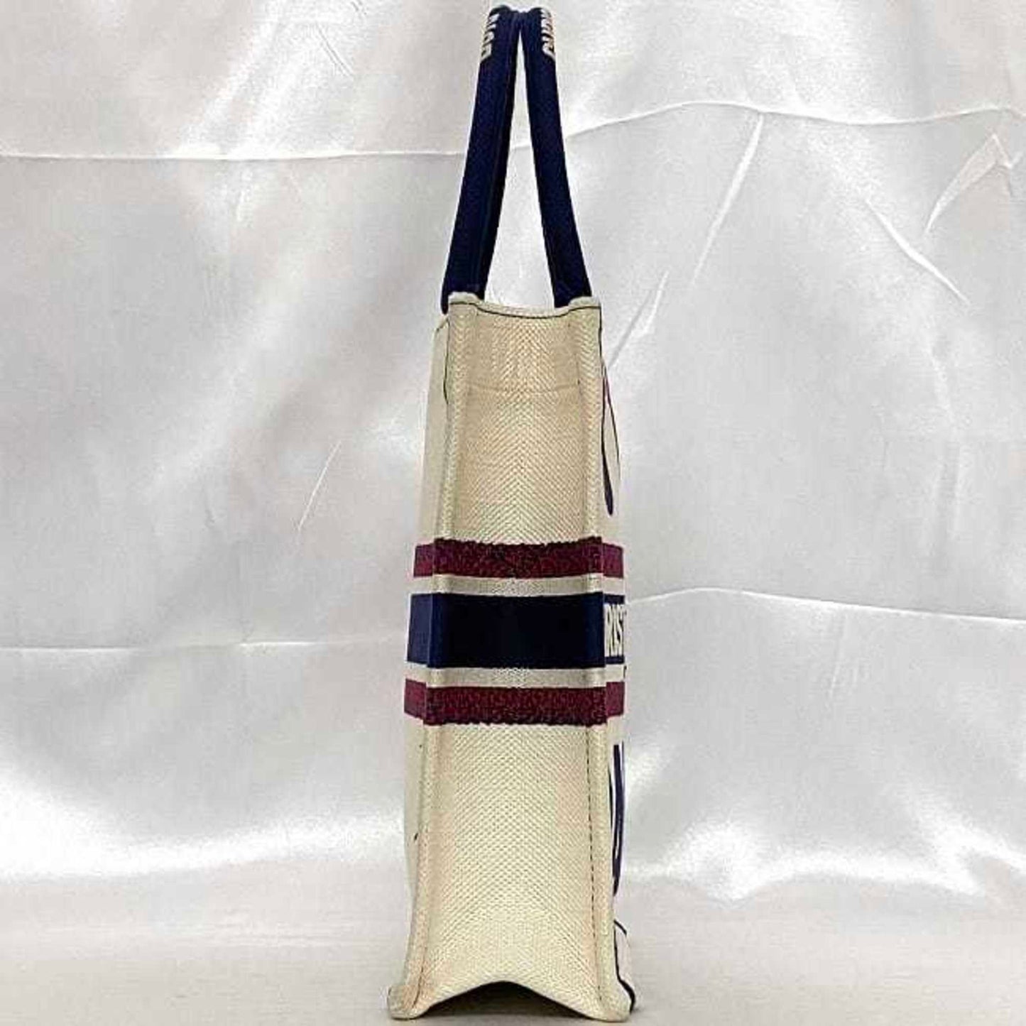 Christian Dior Navy Red Color White Canvas Handbag ()
