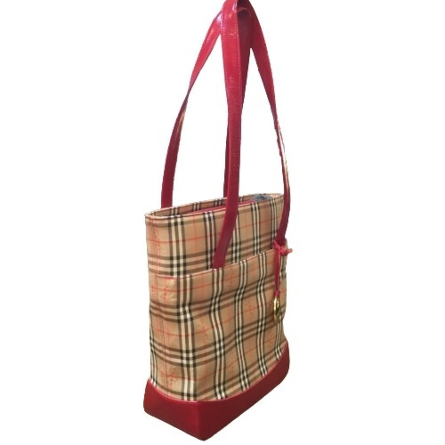 Burberry Beige Red Color Canvas Tote Bag ( )
