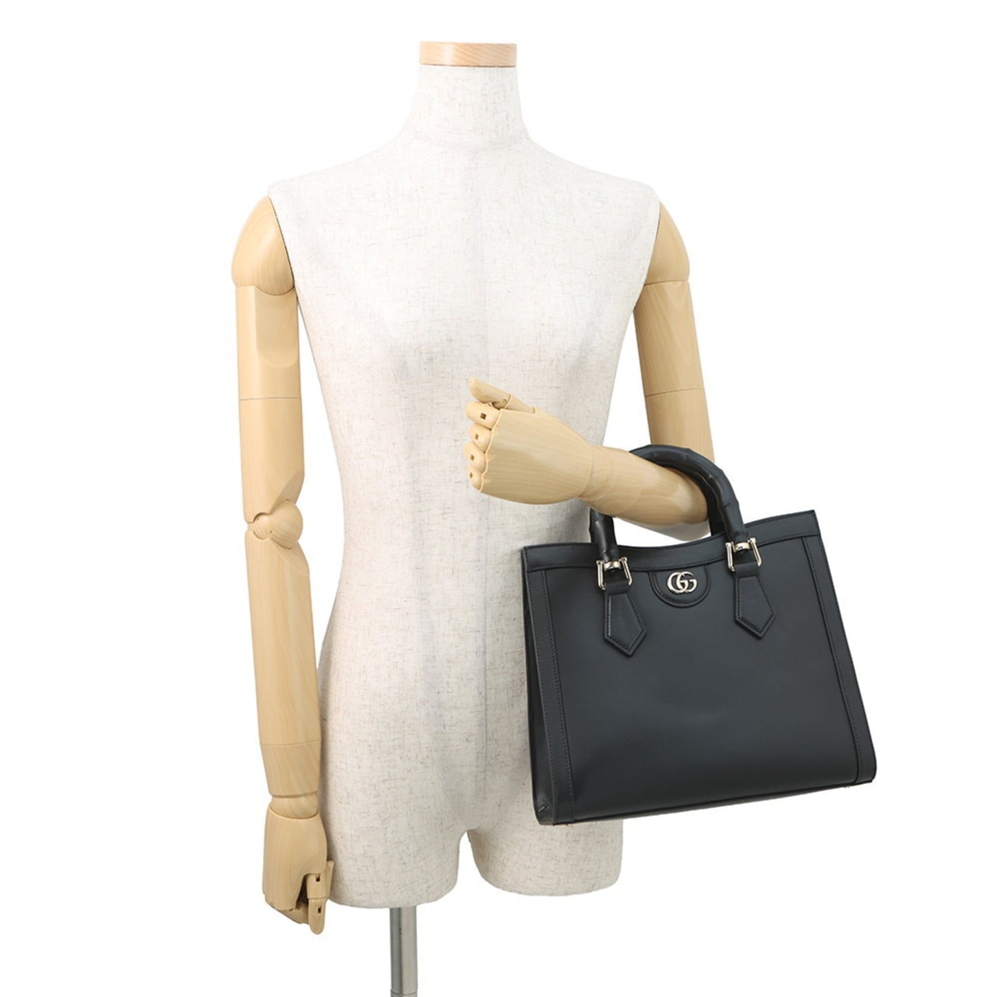 Gucci Black Leather Handbag Shoulder Bag Tote Bag ( )