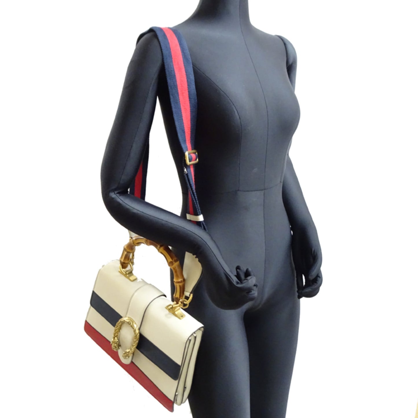 Gucci Black White Bamboo Leather Handbag ( )