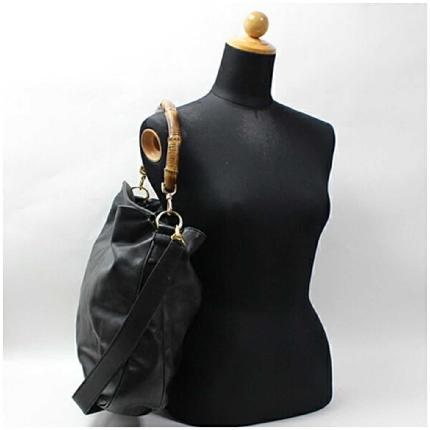 Gucci Bamboo Black Gray Leather Shoulder Bag ( )