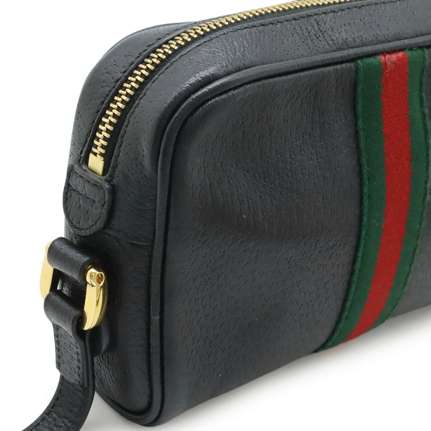 Gucci Black Green Red Color Leather Pochette Shoulder Bag ( )