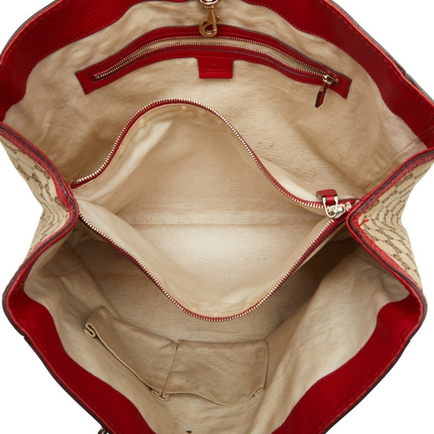 Gucci Beige Red Color Canvas Leather Tote Bag ( )