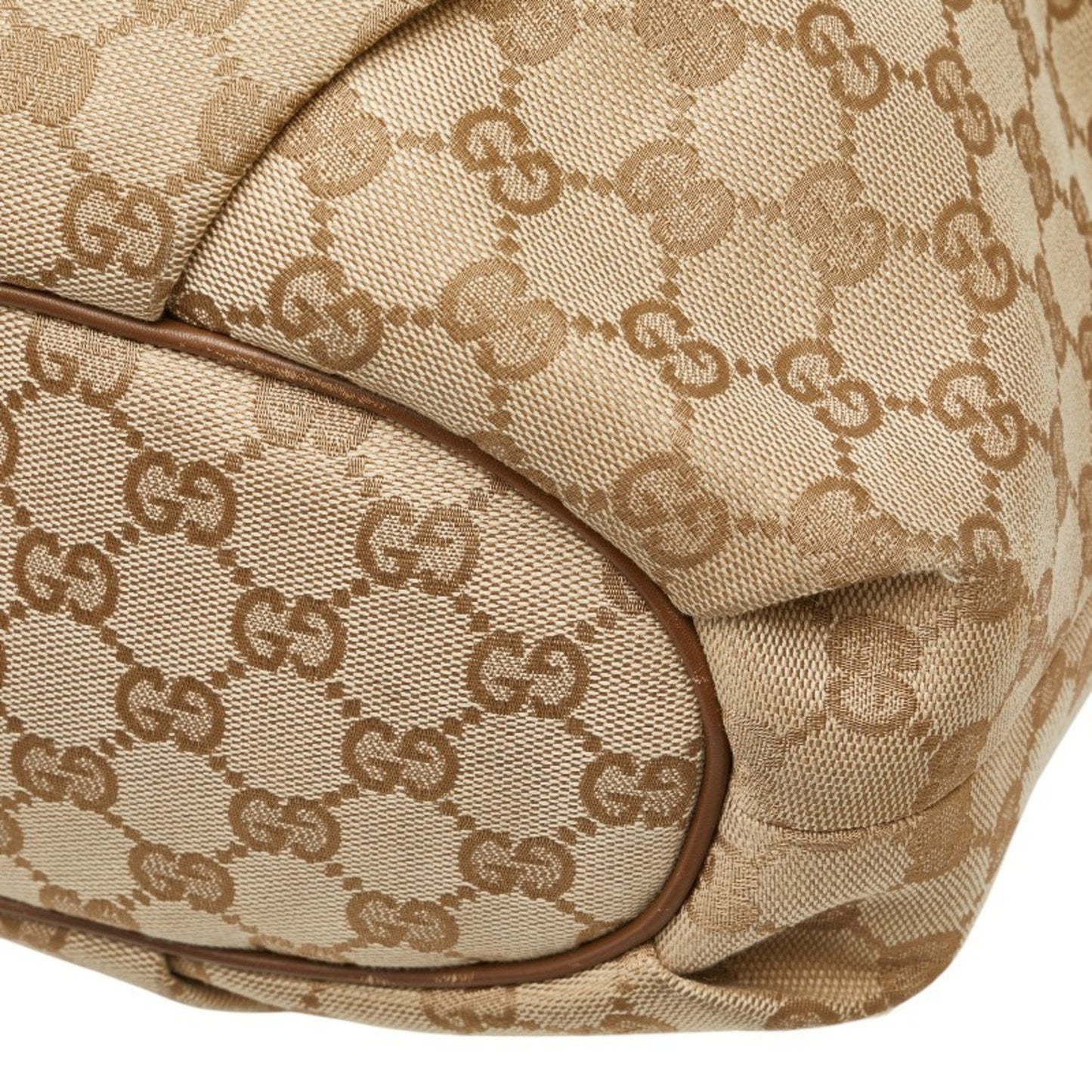 Gucci Beige Brown Canvas Leather Shoulder Bag ( )