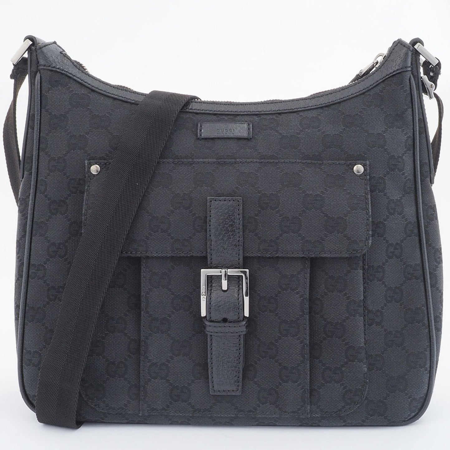 Gucci Gg Canvas Black Canvas Leather Shoulder Bag ( )