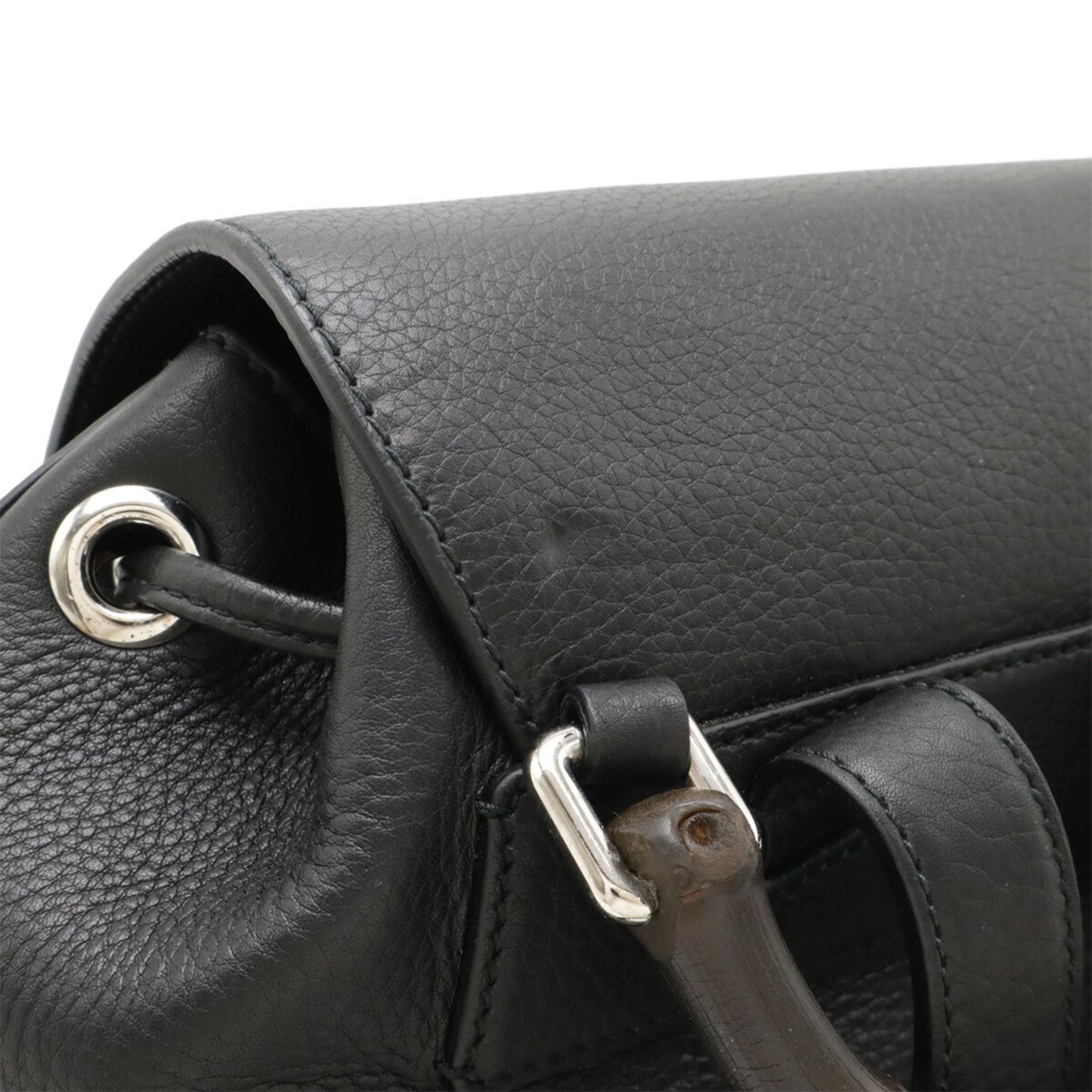 Gucci Black Bamboo Leather Backpack Shoulder Bag ( )
