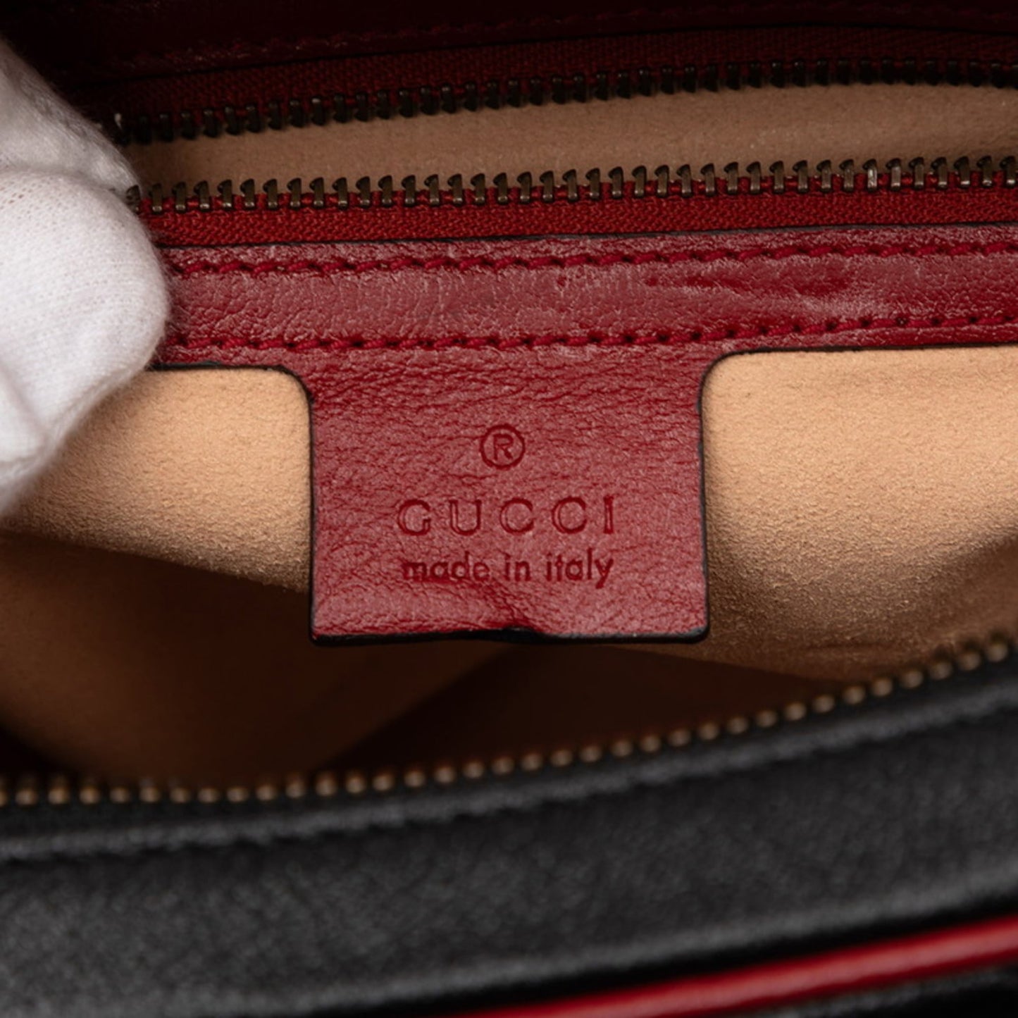 Gucci Black Red Color Leather Handbag Shoulder Bag ( )