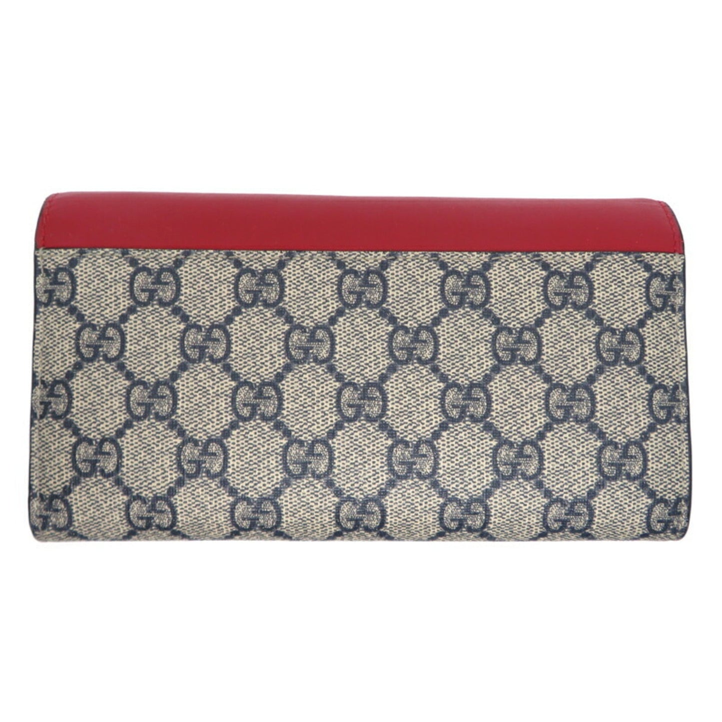 Gucci Navy Red Color Gg Supreme Leather Long Wallet (Bi-Fold) ( )