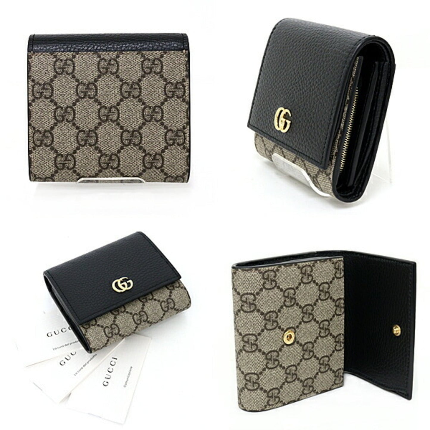 Gucci Beige Black Gg Supreme Canvas Leather Coin Purse/Coin Case ( )