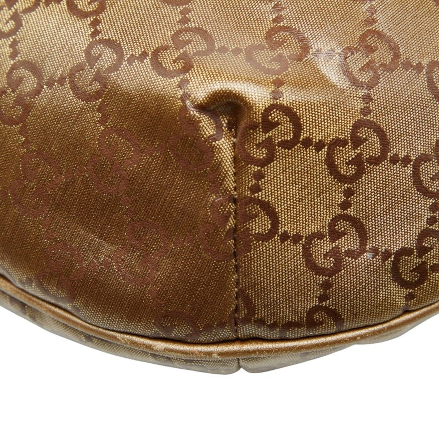 Gucci Gold Brown Gray Canvas Leather Shoulder Bag ( )