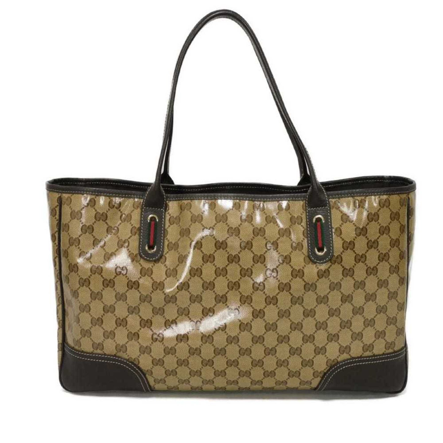 Gucci Beige Brown Gg Crystal Canvas Vinyl Coated Canvas Shoulder Bag Tote Bag ( )