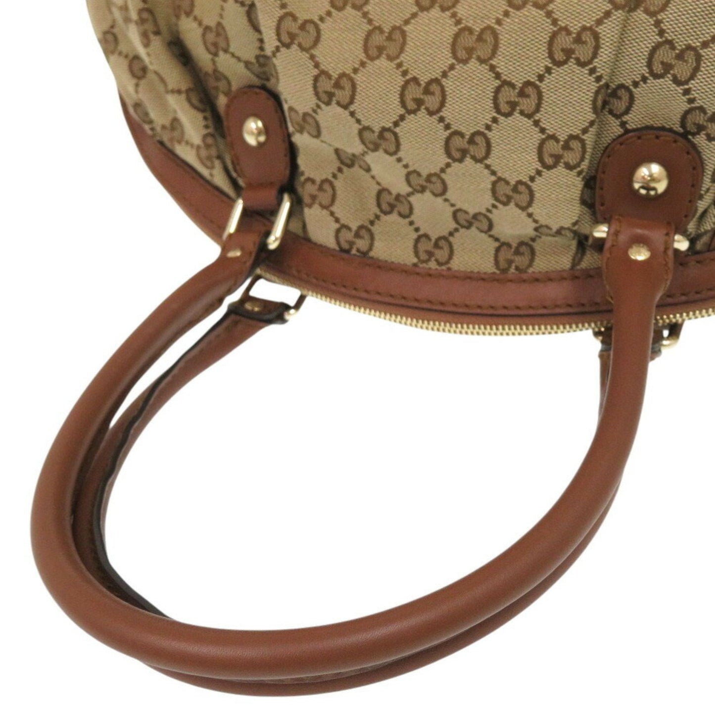 Gucci Beige Brown Gg Canvas Leather Handbag ( )