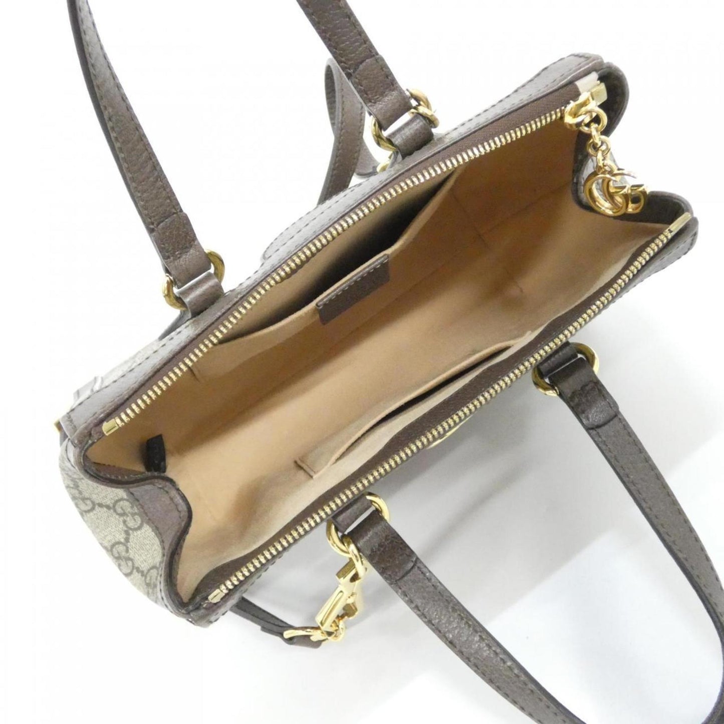 Gucci Beige Brown Gg Supreme Canvas Leather Handbag ( )