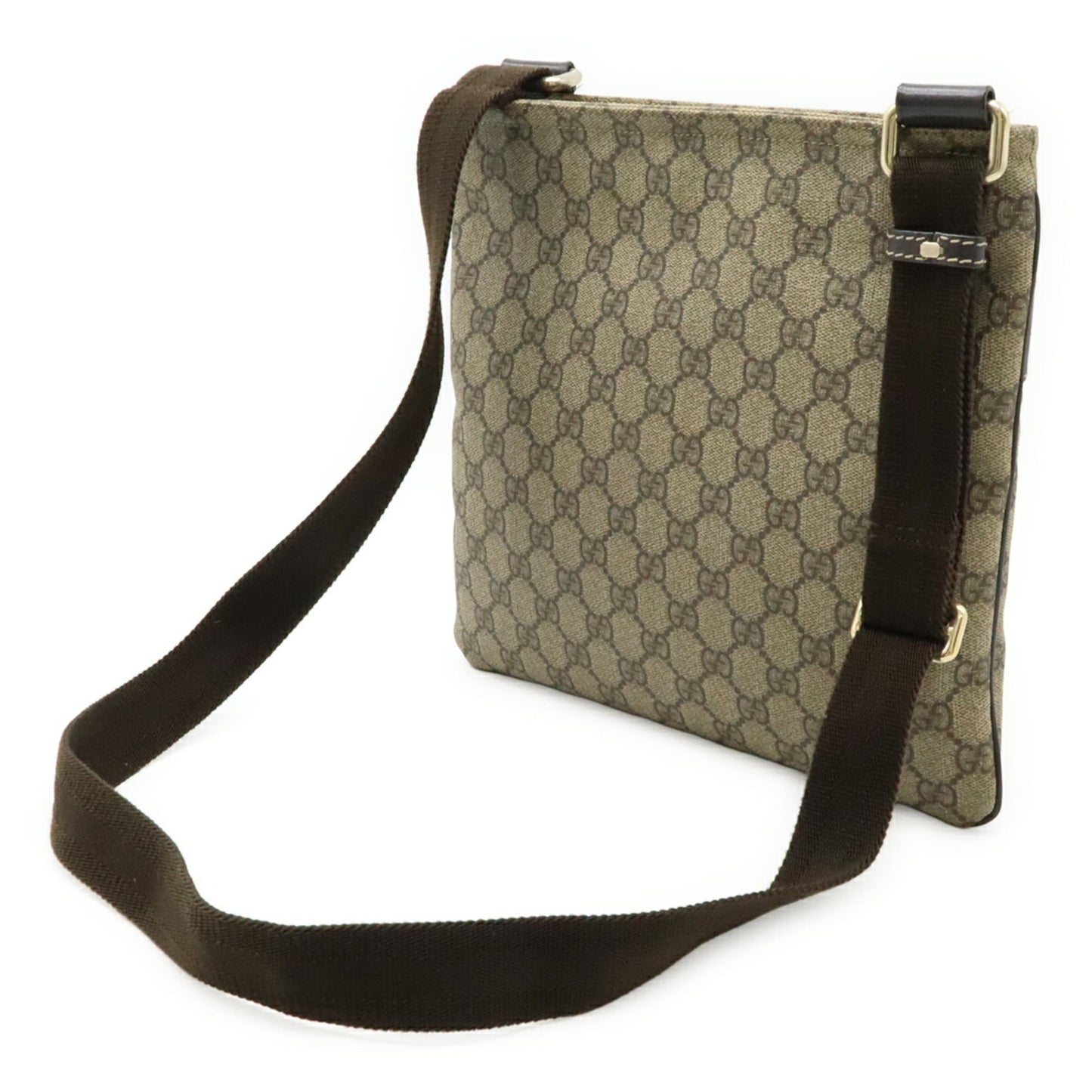 Gucci Beige Brown Dark Brown Khaki Gg Supreme Canvas Leather Shoulder Bag ( )