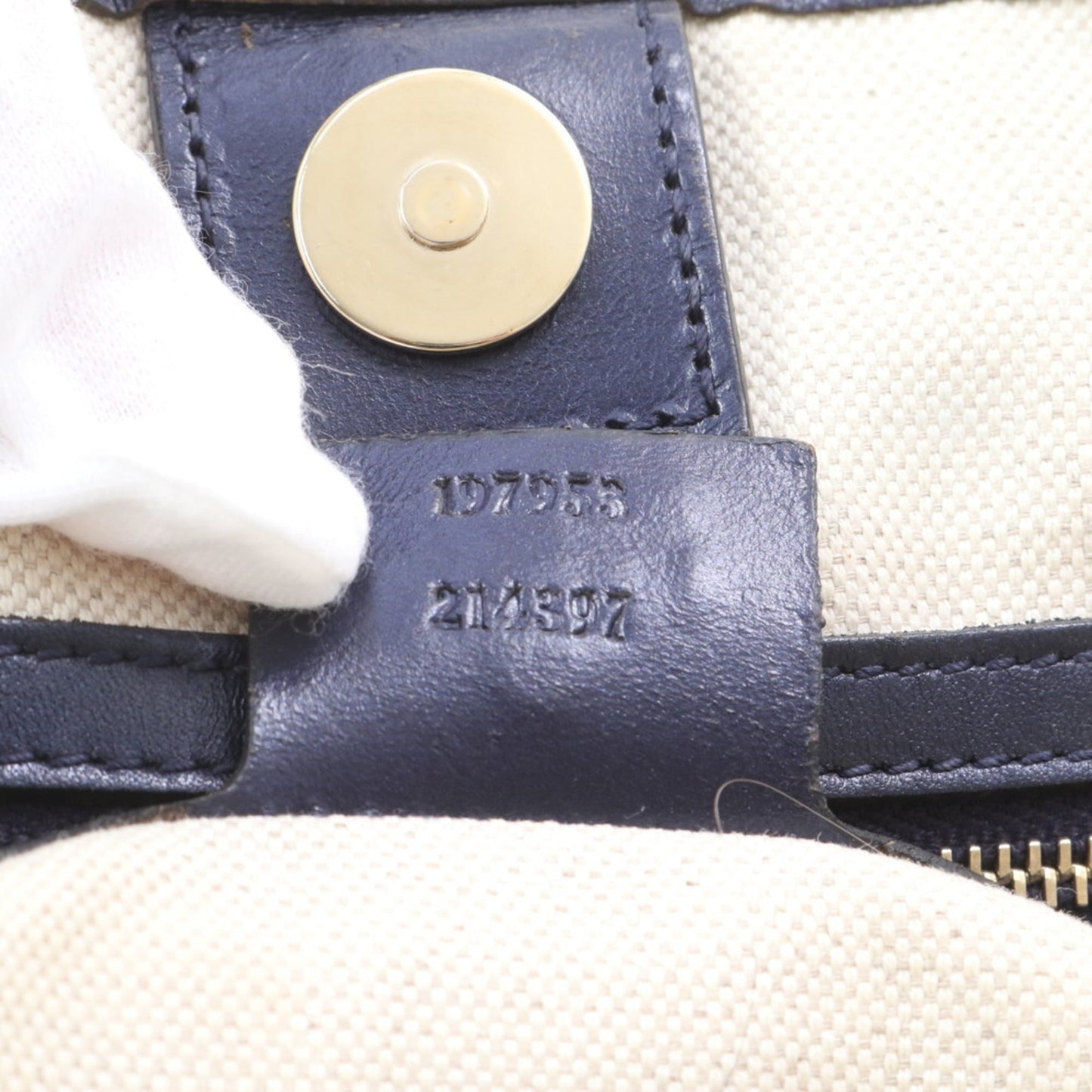Gucci Navy Leather Coated Canvas Tote Bag ( )