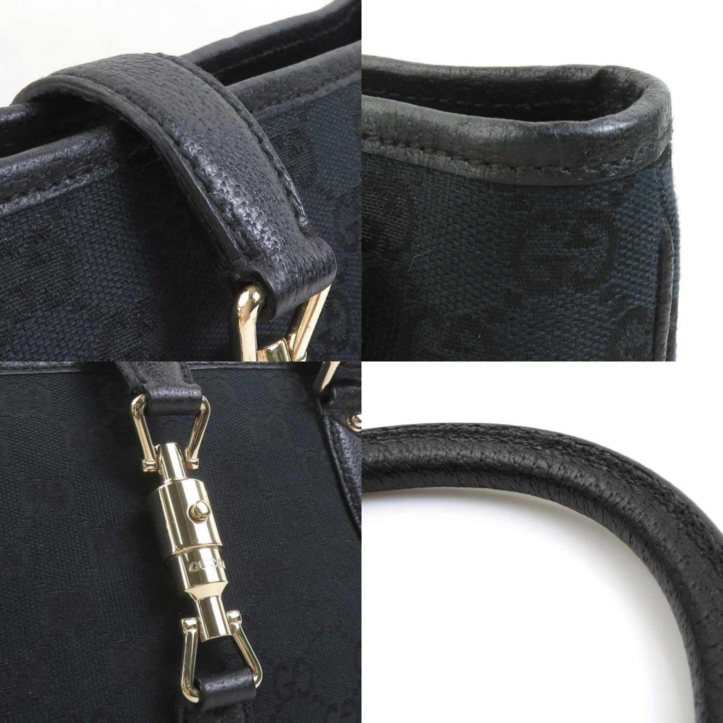 Gucci Black Gg Canvas Leather Handbag ( )