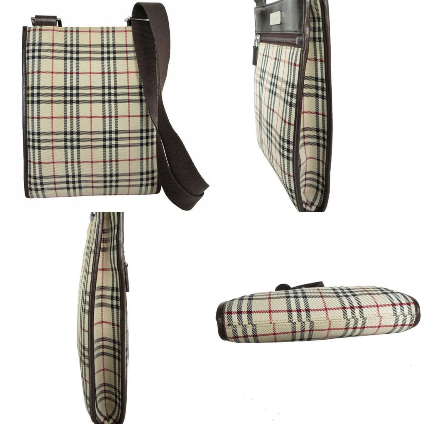 Burberry Beige Brown Canvas Leather Shoulder Bag ( )