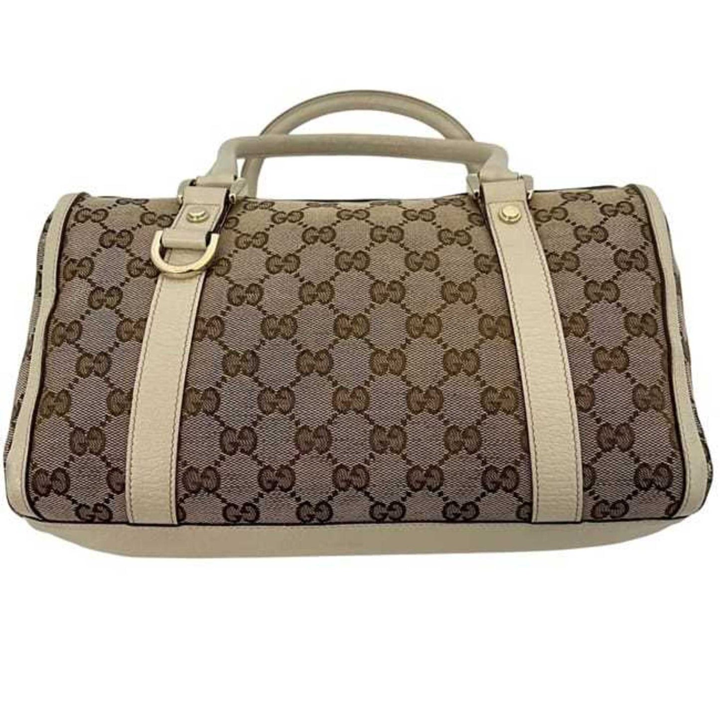 Gucci Beige White Canvas Leather Boston Bag Handbag ( )