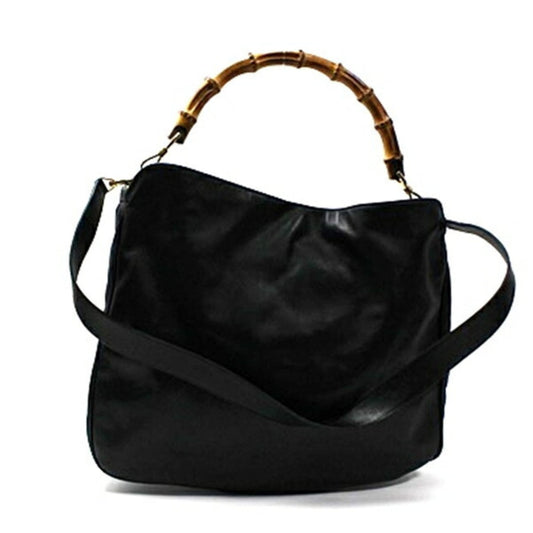 Gucci Bamboo Black Gray Leather Shoulder Bag ( )