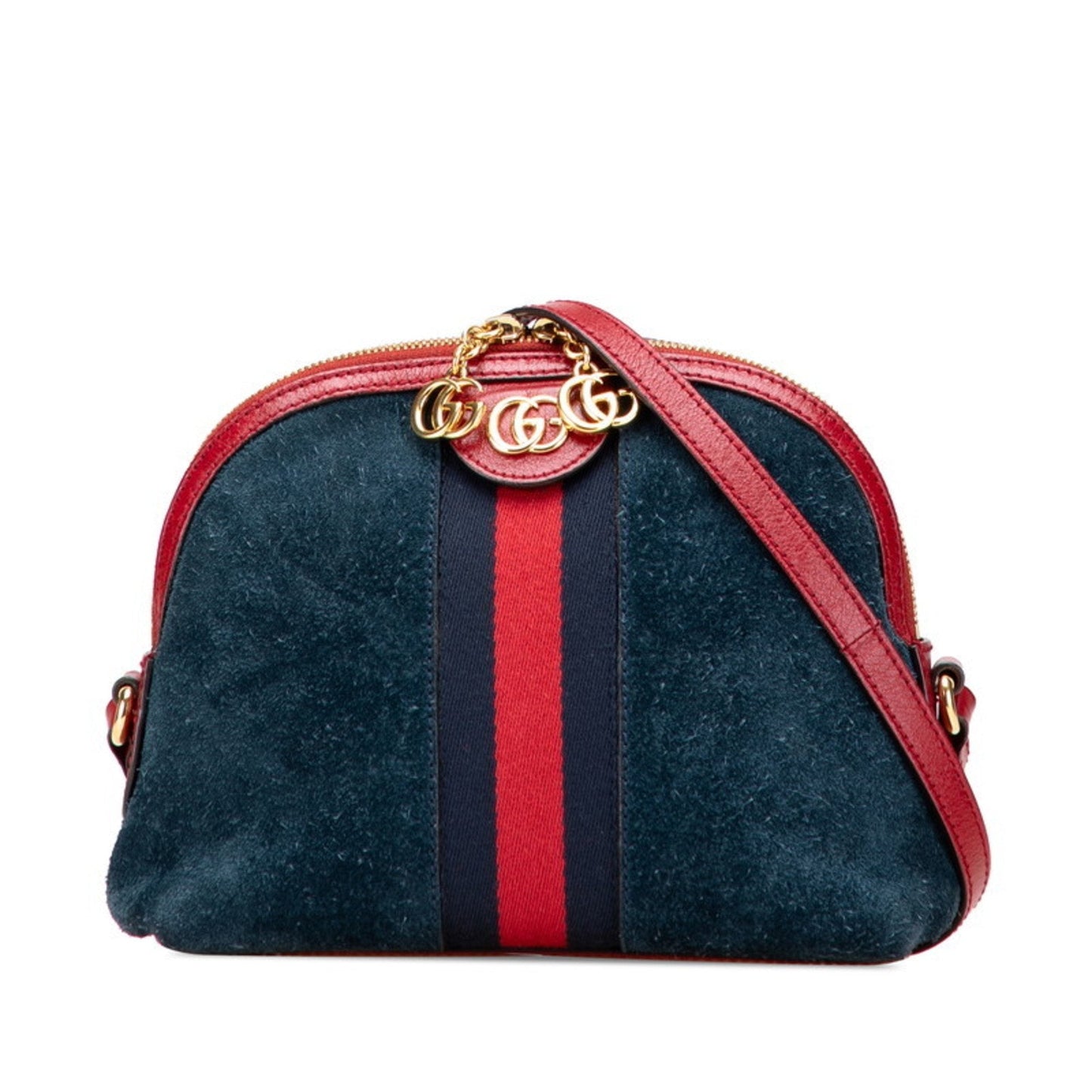 Gucci Blue Red Color Suede Leather Shoulder Bag ( )