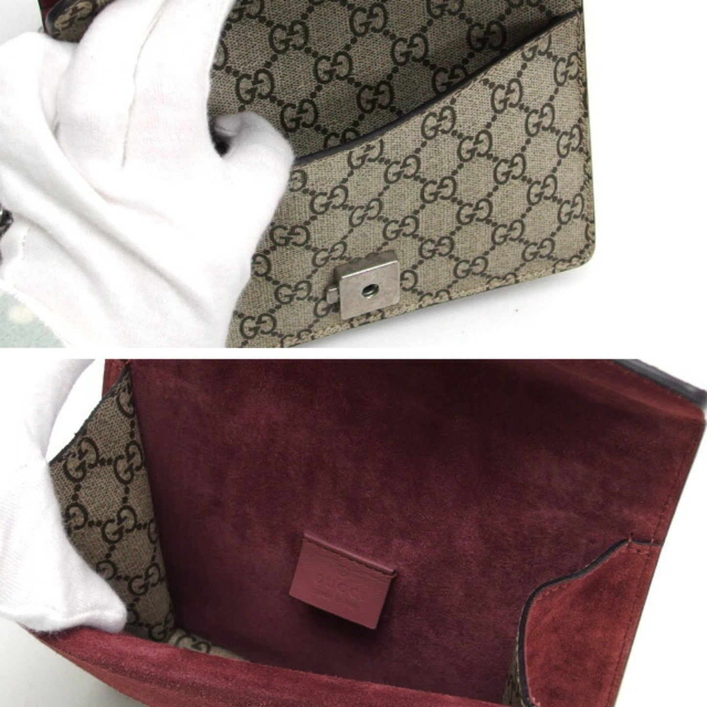 Gucci Beige Bordeaux Pink Coated Canvas Suede Shoulder Bag ( )